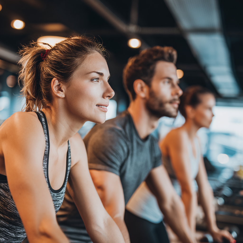 Romanian fitness enthusiasts of different ages working with progressive weight loading in a well-equipped training facility